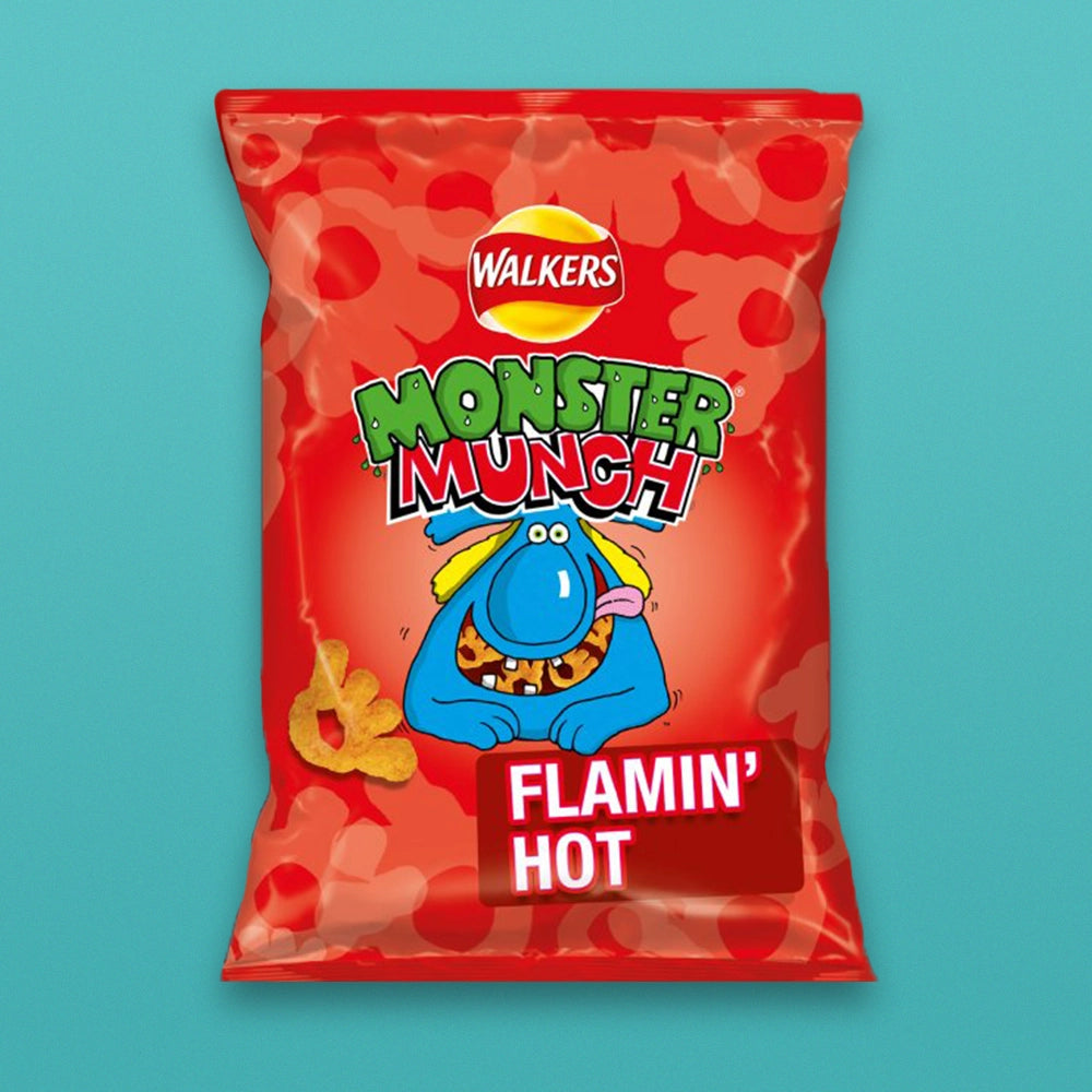 Walker's Monster Munch Flamin Hot Crisps (72g pack) British Candy Box