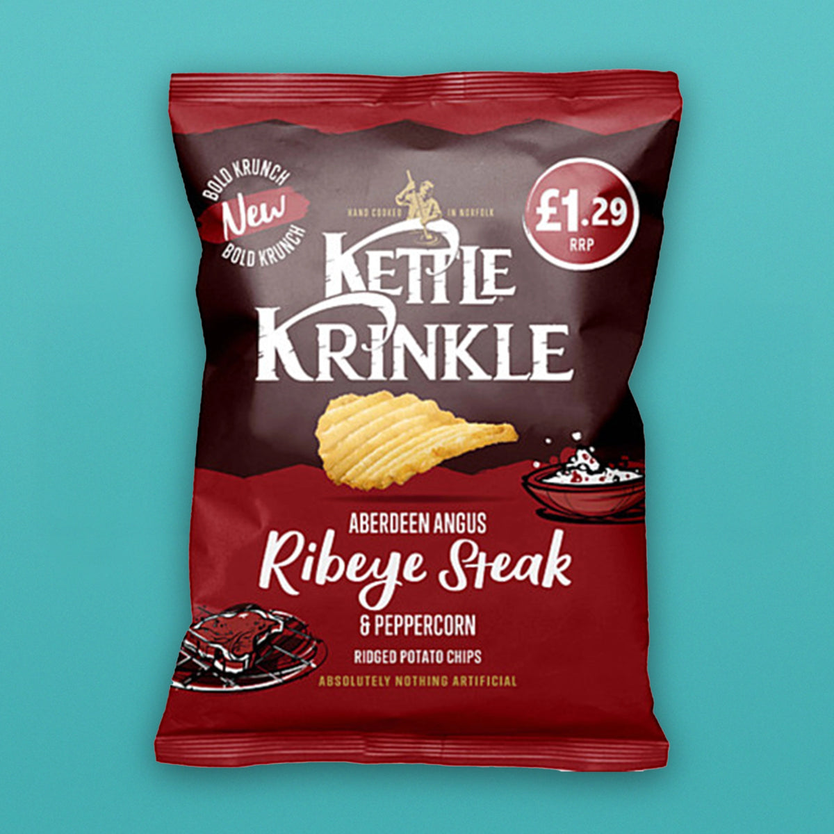 Kettle Krinkle Aberdeen Angus Ribeye Steak & Peppercorn Ridged Potato Chips