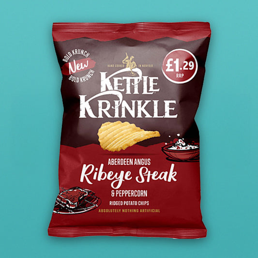 Kettle Krinkle Aberdeen Angus Ribeye Steak & Peppercorn Ridged Potato Chips